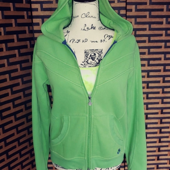 Women's Nike Lime Green Zip Up Hoodie Sweatshirt Sz: L - Picture 2 of 6